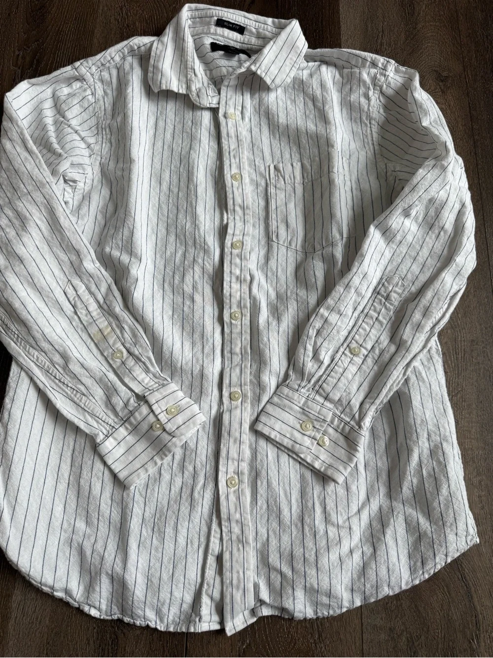 Banana Republic White Linen Shirt with Blue Pinstripes Men’s Size Large